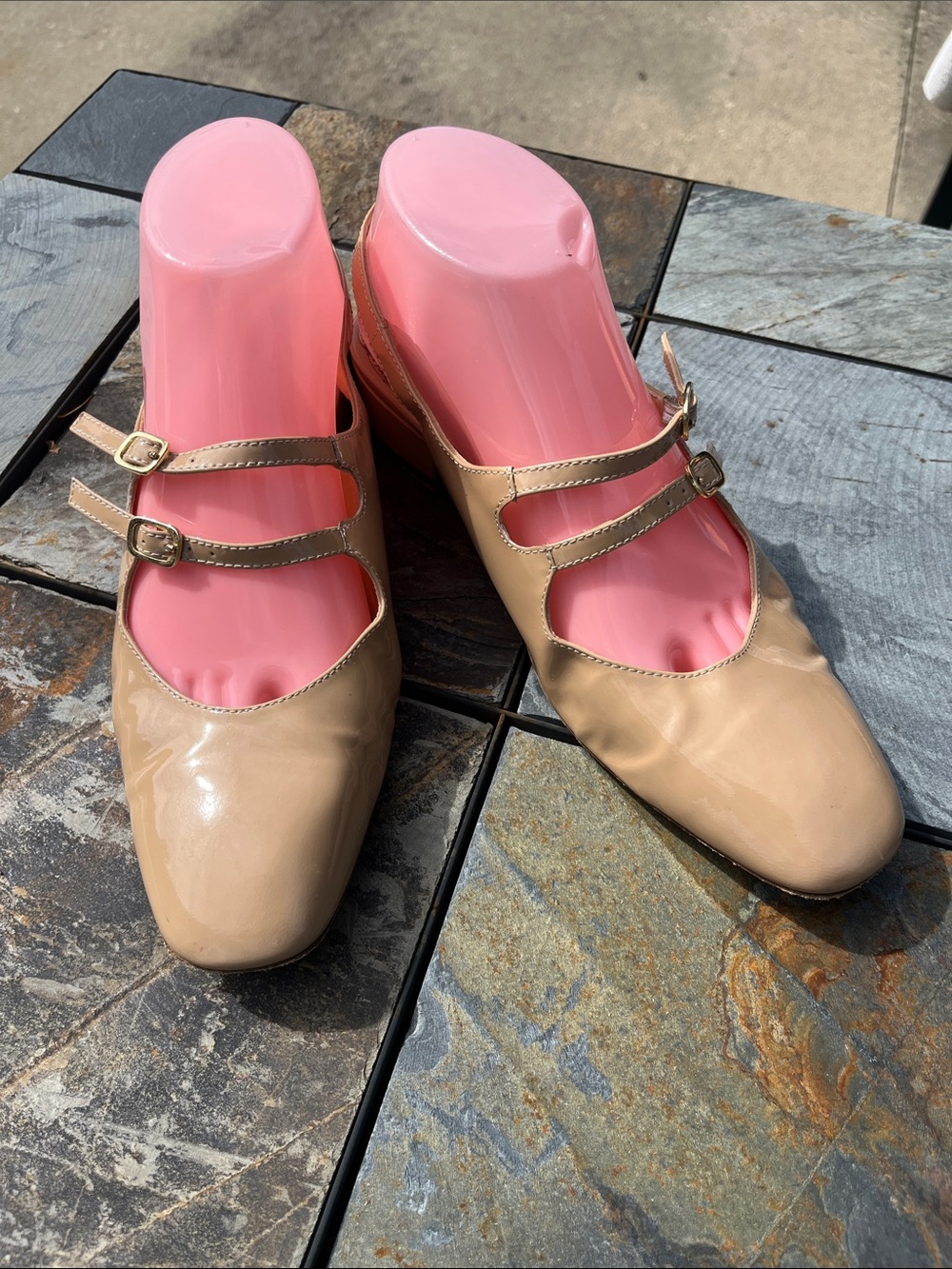Fabio Ruscni 8 Women’s Double-Strap Mary Jane Flats in Beige